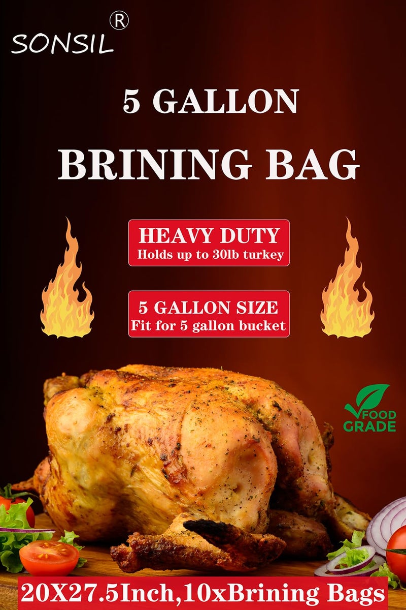 SONSIL Turkey Brine Bag Set of 10, 20x27.5 Inch 5 Gallon Bucket Liner Bags for Brining and Marinating Meat, Extra Thick 5 mil Leak-Proof Brining Bags for Turkey, Chicken, and Beef (No BPAï¼‰ - Image 2